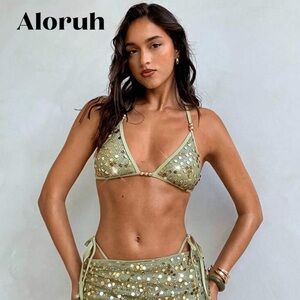 SHEIN Sparkling Olive Bikini Top